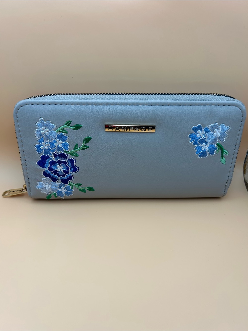 Rampage Light Blue Floral Zip-Around Wallet